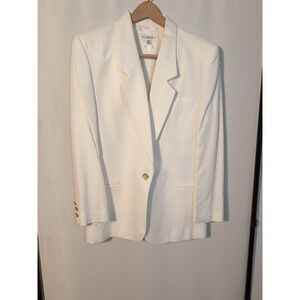 Vtg. Talbots Linen Viscose Blend Ivory Gold Buttons Lined Blazer Size 12